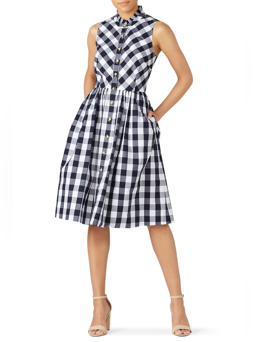 J.Crew Robin Navy & White Gingham Sleeveless Shirtdress Size 0